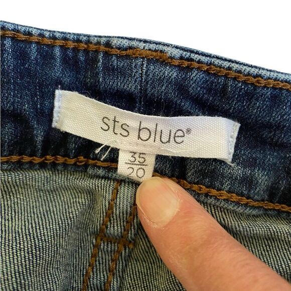 STS Blue Tappered Leg Blue Jeans Women's Size 35/20 Whiskering Light Distress - Picture 14 of 14